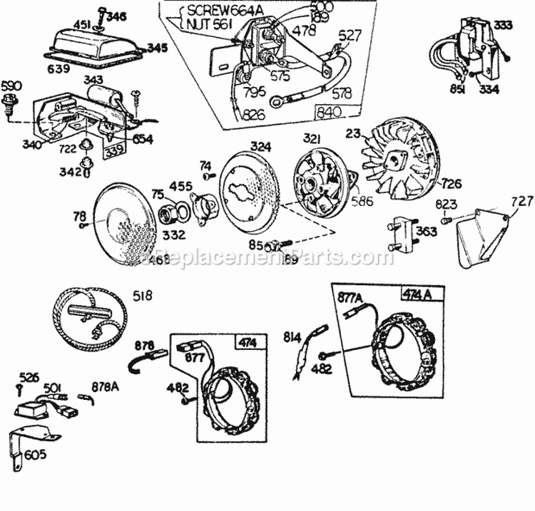 AlternatorsFlywheelScreens Diagram and Parts List for 421437-0021-99  Briggs and Stratton Engine